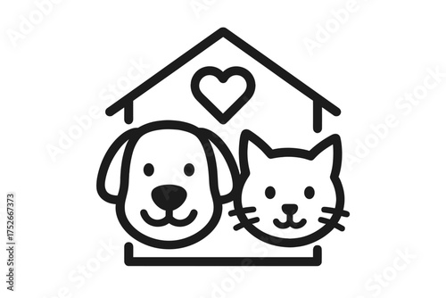 Dog and cat logo vector icon for veterinary clinic, pet shop or animal shelter. Pets home care, adoption and charity symbol. Animal friendship and love concept illustration.