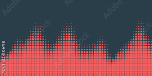 Vector Chequered Halftone Pattern Smooth Curved Border Red Blue Abstract Background. Checkered Rounded Square Dots Blur Texture Pop Art Design. Half Tone Contrast Graphic Minimalist Art Wide Wallpaper