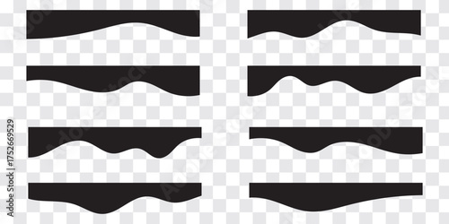 Collection of dividers shape templates. Modern separator header for website and app. Curve lines, wave collection of abstract design element for top and bottom page web site. Black Color Curved shape.