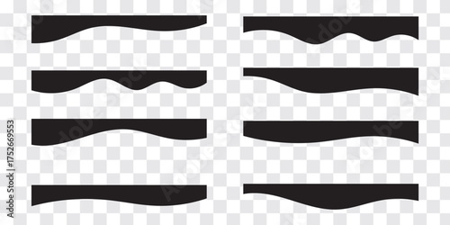 Collection of dividers shape templates. Modern separator header for website and app. Curve lines, wave collection of abstract design element for top and bottom page web site. Black Color Curved shape.