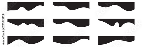 Collection of dividers shape templates. Modern separator header for website and app. Curve lines, wave collection of abstract design element for top and bottom page web site. Black Color Curved shape.
