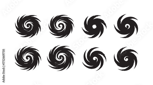 Powerful hurricane vortexes in stark black and white evoke nature's raw power, ideal for impactful designs needing a touch of dramatic intensity