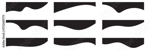 Collection of dividers shape templates. Modern separator header for website and app. Curve lines, wave collection of abstract design element for top and bottom page web site. Black Color Curved shape.