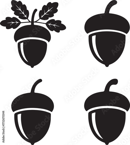 Acorn leaf icons set. Simple set of acorn leaf vector icons for web design