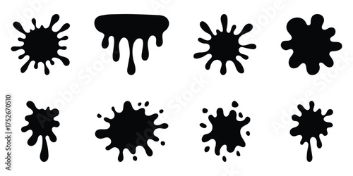 Black paint blots collection of vector icons. Ink drops and splashes icon set. vector paint splashes. Set of black ink splashes. Black ink splatter isolated on white background