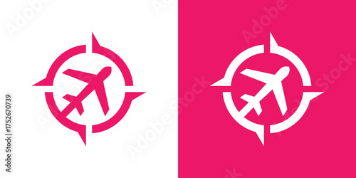 Modern logo combining airplane and navigation symbol, representing travel, tourism, and adventure journey. Perfect for airline, travel agency, and navigation app branding.