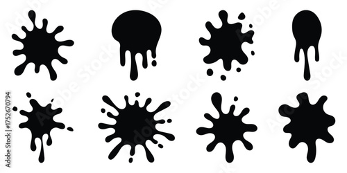 Black paint blots collection of vector icons. Ink drops and splashes icon set. vector paint splashes. Set of black ink splashes. Black ink splatter isolated on white background