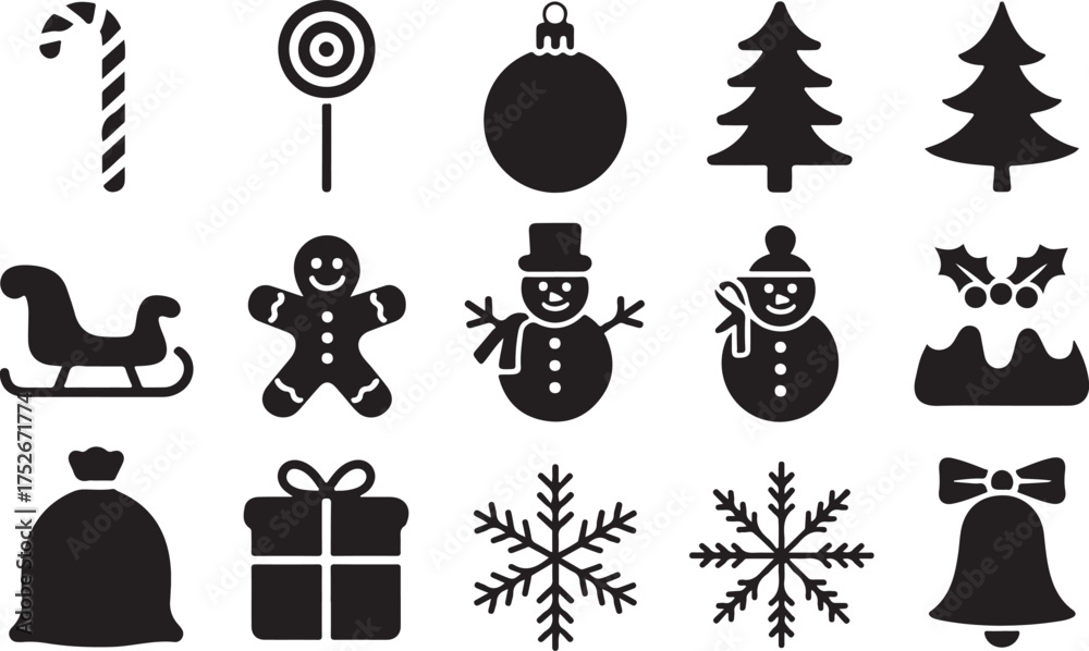 Naklejka premium Christmas holiday silhouette vector icon set art
