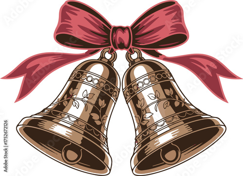 Christmas jingle bells with ribbon bow flat icon for apps and websites