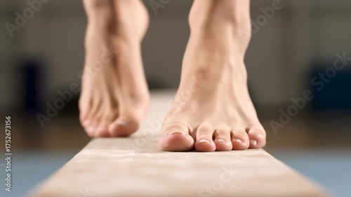 Gymnast Preparing to Balance on Balance Beam