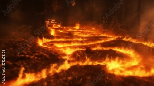 Fiery lava flow illustration orange molten texture with swirling patterns