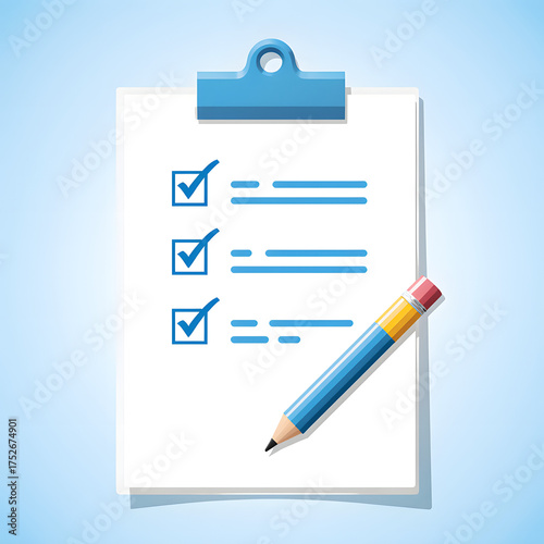 Paper Clipboard with Pencil — 3D Notepad, Task Management, To-Do Checklist, and Exam Paper Icon Illustration Isolated on Transparent Background