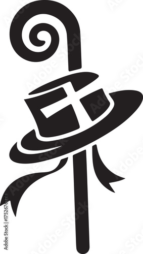 Saint Nicholas or Sinterklaas staff mitre and crosier stick - silhouette isolated on transparent background