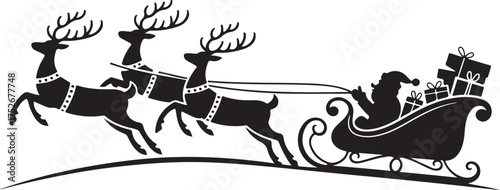 Silhouette Santa flying on deer sleigh