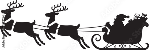 Silhouette Santa flying on deer sleigh