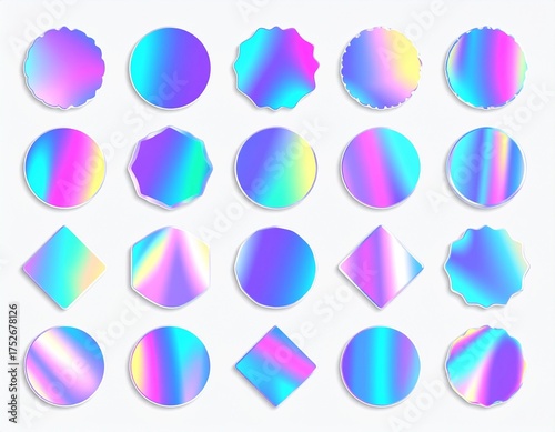 Set of holographic stickers. Vector futuristic retro elements. Hologram labels 