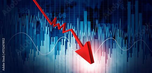 Obraz na plátně Market chaos and stock market volatility and crash as economic turbulence and financial collapse crisis concept as a volatile business symbol for wealth management