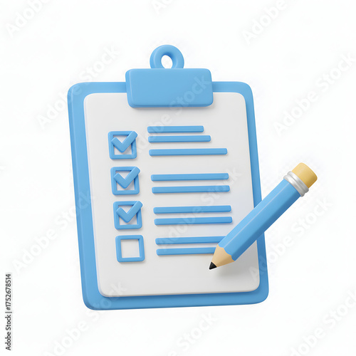 Paper Clipboard with Pencil — 3D Notepad, Task Management, To-Do Checklist, and Exam Paper Icon Illustration Isolated on Transparent Background