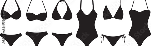 Swimsuit icon. Set of swimsuits icons. Vector illustration. Swimsuits vector icons. Black swimsuit icons