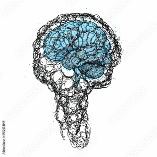 Vector art of abstract representation of a human brain with intricate network connections, symbolizing thought, intelligence, and neuroscience