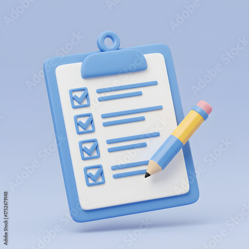 Paper Clipboard with Pencil — 3D Notepad, Task Management, To-Do Checklist, and Exam Paper Icon Illustration Isolated on Transparent Background