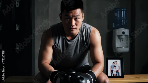 Boxer Sitting Down With Gloves Looks Depressed After Training