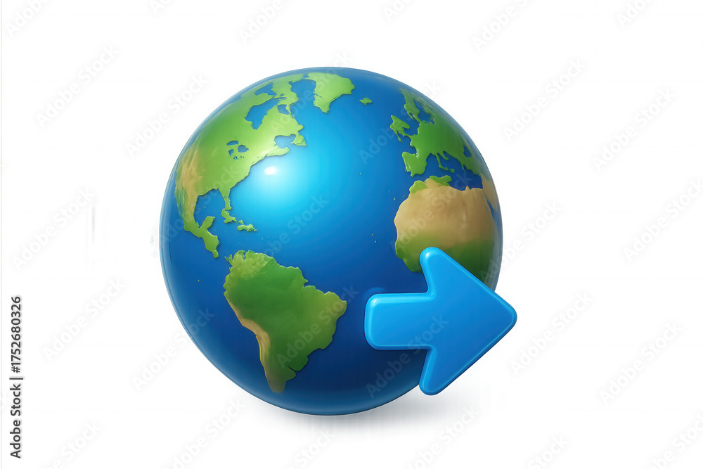 Fototapeta premium Earth globe with connecting blue arrow representing global communication, data transfer, and internet connection