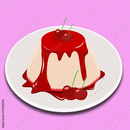 Illustration Vector  Sweet panna cotta cartoon cherry.ai