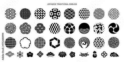 モノクロの手描き風の日本のシンボルコレクション