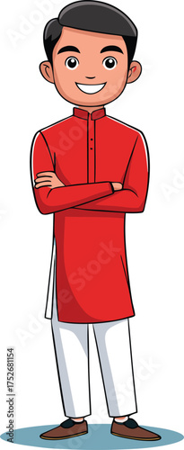 Cartoon man in red kurta 