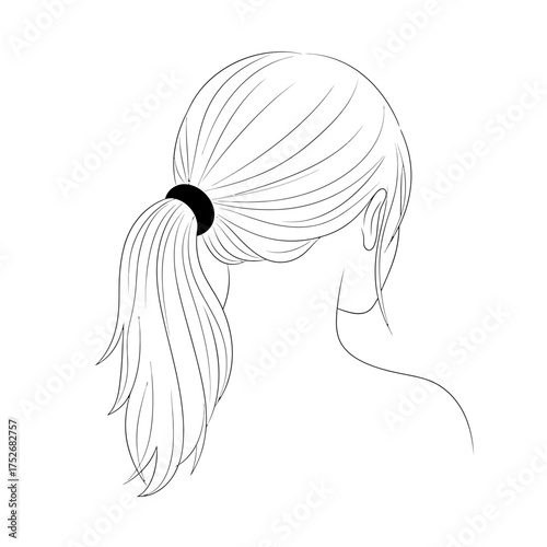 Vector art of back view of a womans head with her hair tied in a ponytail