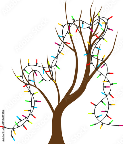 Tree with lights, Christmas Lights Tree, vector illustration of a tree