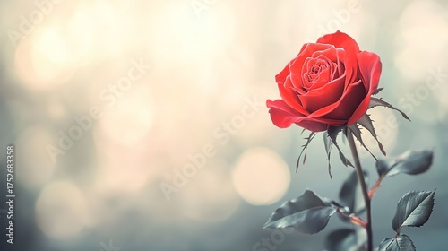 Vibrant Red Rose Close-Up with Dreamy Bokeh Background: Romantic Floral Photography for Valentine's Cards, Wedding Decor and Commercial Advertising Design