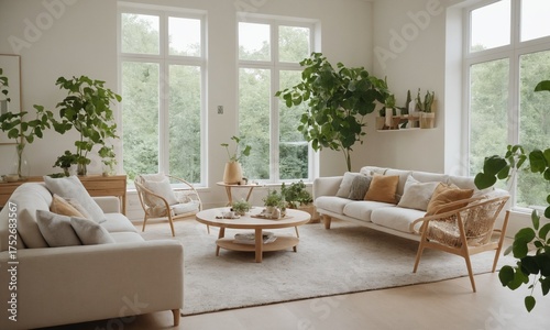 Wallpaper Mural Relax in this bright, airy living room with stylish neutral decor and lush greenery, perfect for lifestyle and interior design inspiration Torontodigital.ca