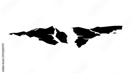 Black and white illustration of two land masses separated by a gap in a simple graphic style