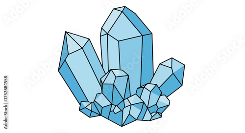 Vibrant light blue crystal cluster illustration depicting radiant mineral gems with geometric facets and a pristine, elegant appearance