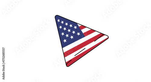 Play button icon overlayed with the American flag, representing media playback and national pride
