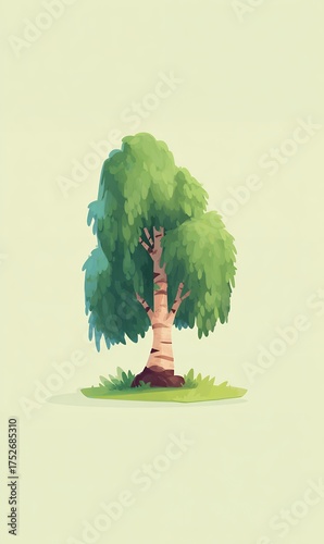 Pixel Art Birch Tree With Green Leaves On Textured Background