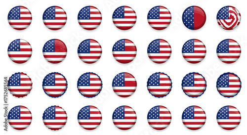 American Flag Circle Icons Set in Various Designs and Styles for Patriotic Content