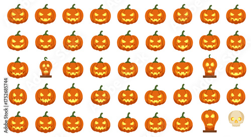 Pixelated Halloween Pumpkins A Spooky Digital Grid of Jack-o'-Lanterns and Festive Icons