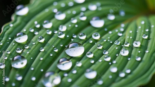 Water droplets on green leaf surface close up with natural light fresh atmosphere showing vibrant nature details outdoor plant moisture dew macro photography