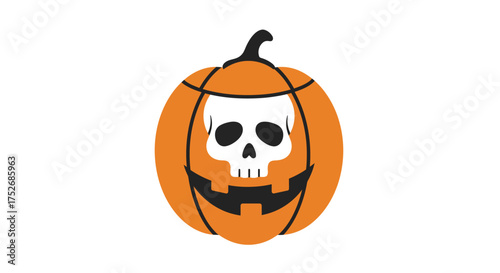 Halloween pumpkin with skull, spooky season clip art, vector design for scary holiday decorations
