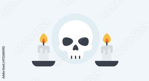 Creepy Skull with Candles Icon Spooky and Eerie Symbol for Halloween or Horror Designs