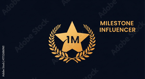 Golden 1m milestone influencer badge with laurel wreath on dark background, symbolizing achievement and success in social media marketing and content creation