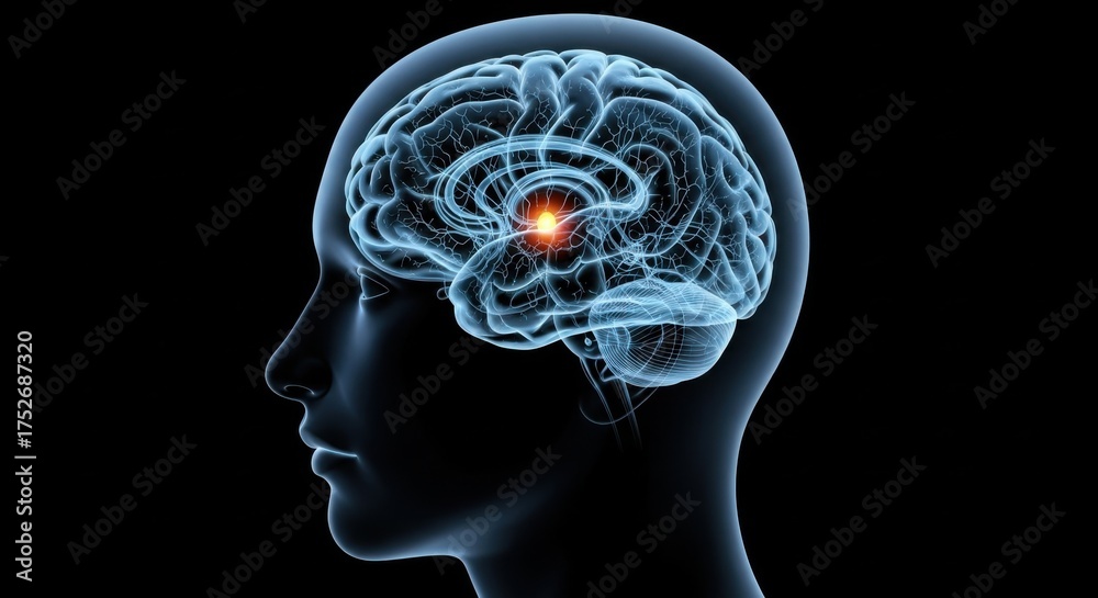 Obraz premium Glowing human brain anatomy with neurons firing and synapses connecting