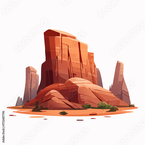 Desert landscape illustration with sandstone formations against white backdrop