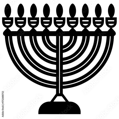 Black silhouette illustration of a hanukkah menorah with glowing candles perfect for holiday designs