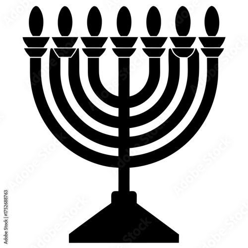 Elegant black silhouette illustration of a traditional hanukkah menorah with nine candles symbolizing jewish festival of lights