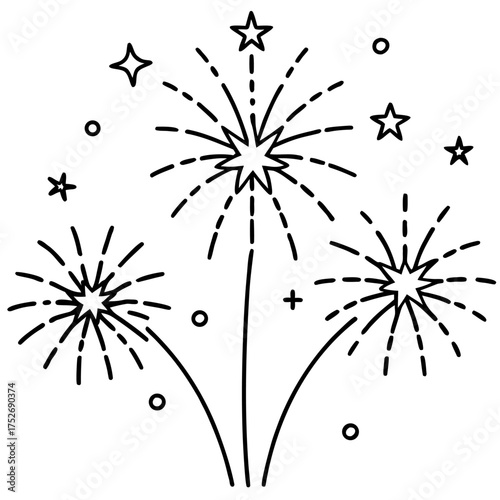 Minimalist line art christmas fireworks celebration