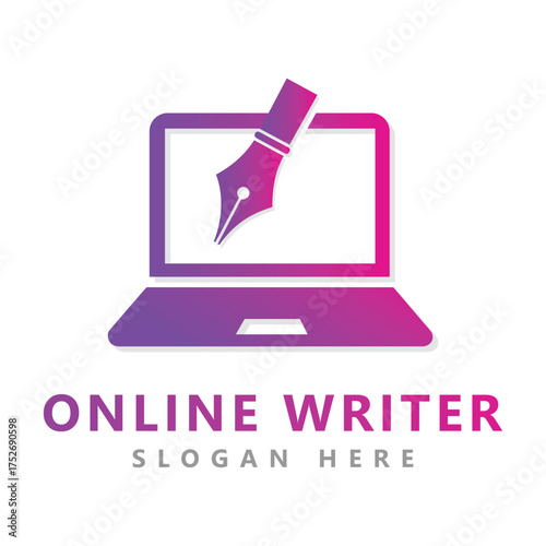 Online writer logo template design vector, emblem, design concept, creative symbol, icon